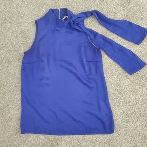 Cobalt Blue Mock Neck Bow Halter Sleeveless Top